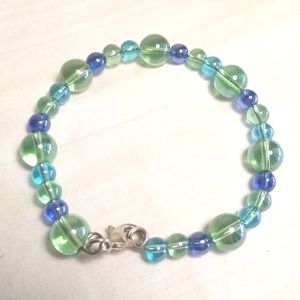 Silver Blue Green Glass Bead Bracelet